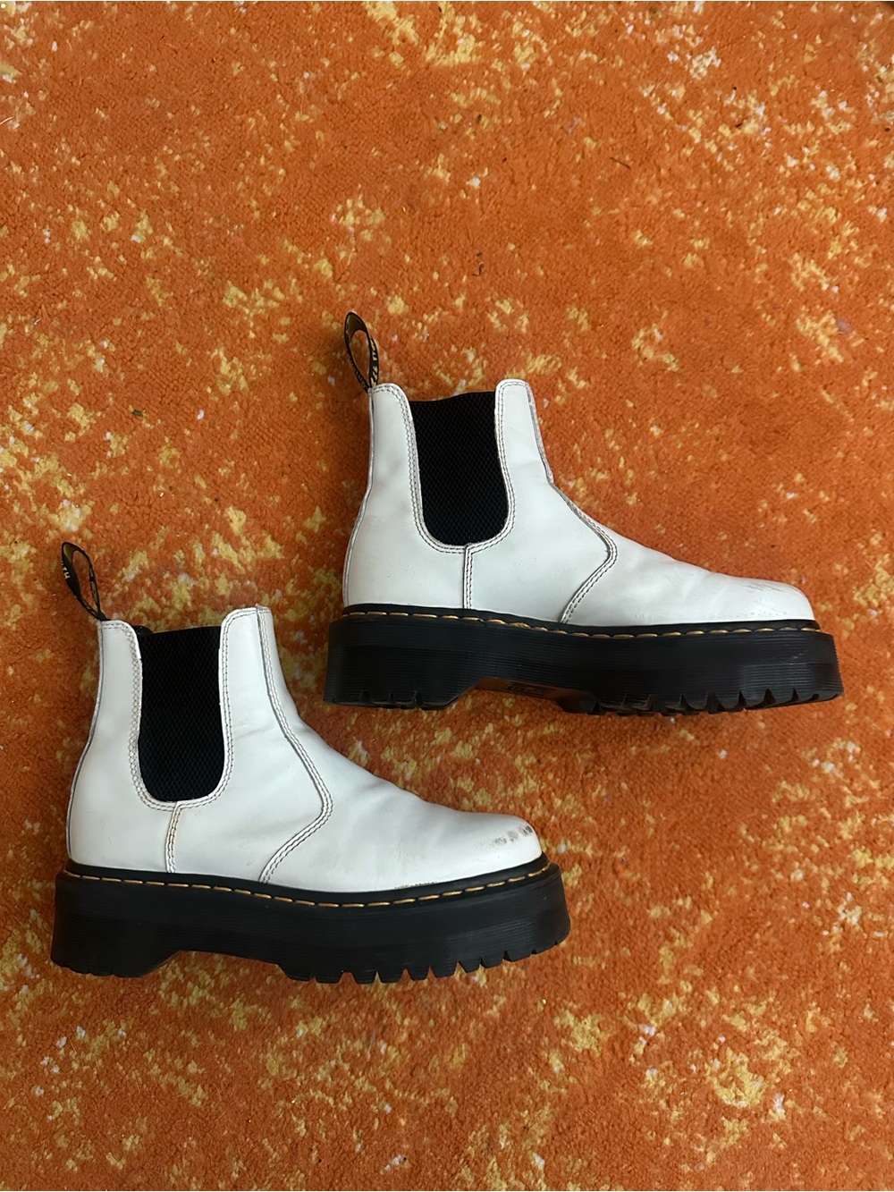 Dr. Martens White Chelsea Lug Sole Booties with Black Elastic